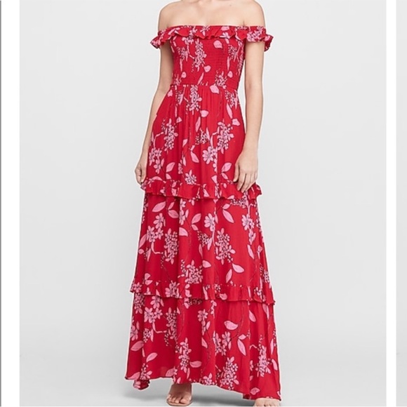 Express Dresses & Skirts - Express red & pink maxi dress